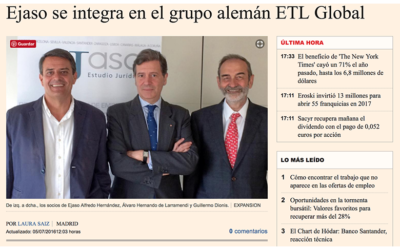 Ejaso se integra en la firma alemana ETL GLOBAL. – Julio 2016