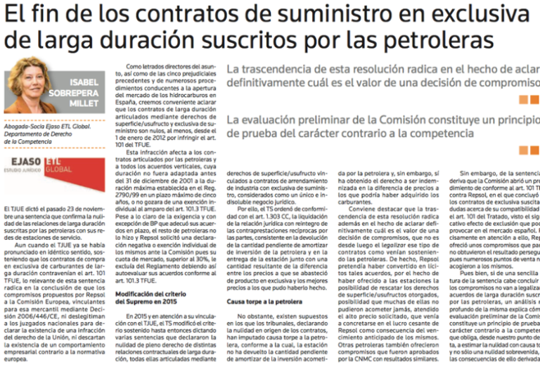 El fin de los contratos de suministro en exclusiva de larga duración suscritos por las petroleras. – Enero 2018