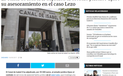 Canal de Isabel II adjudica al estudio jurídico EJASO ETL GLOBAL su asesoramiento en el caso Lezo – Septiembre 2017