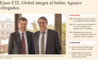 EJASO ETL GLOBAL integra a Aguayo abogados. – Abril 2017