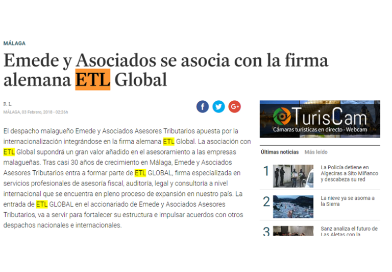 Emede y Asociados se asocia con la firma alemana ETL Global – Febrero 2018