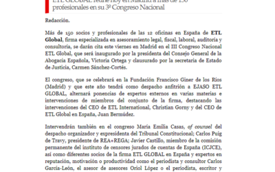 ETL GLOBAL reúne hoy a más de 150 profesionales en su 3º Congreso Nacional. – Mayo 2017