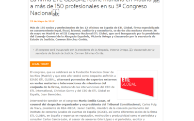 La firma ETL GLOBAL reúne mañana en Madrid a más de 150 profesionales en su 3º Congreso Nacional. – Mayo 2017