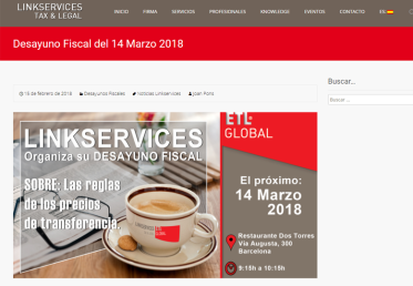 LINKSERVICES organiza su desayuno fiscal sobre las reglas de los precios de transferencia – Febrero 2018