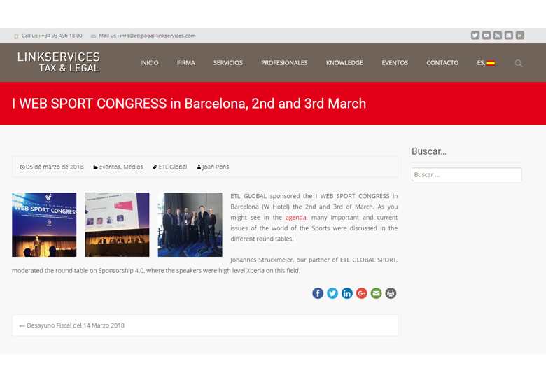 I WEB SPORTS CONGRESS in Barcelona – Marzo 2018