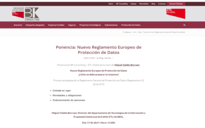 Ponencia: Nuevo Reglamento Europeo de Protección de Datos – Abril 2018