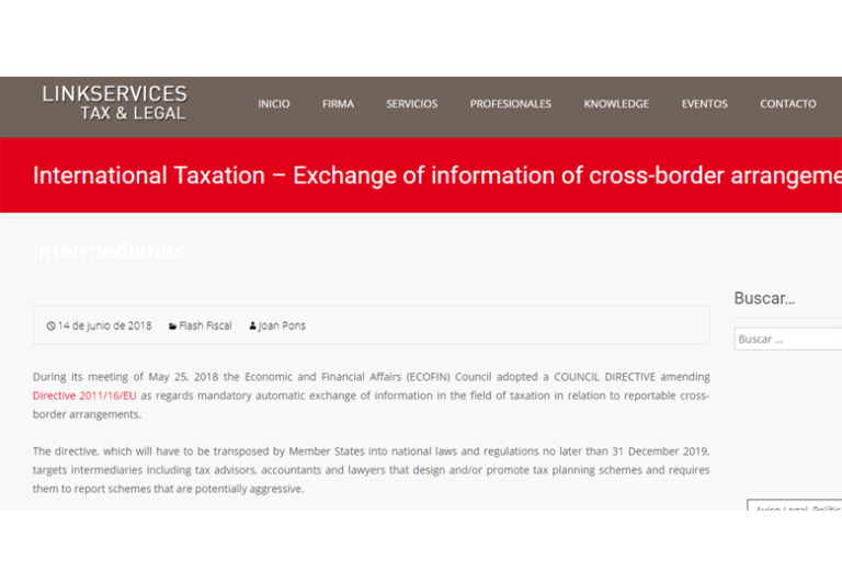 International Taxation Exchange of information of cross-border arrangements by intermediaries