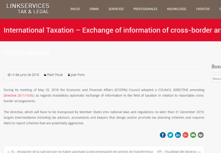 ‘International Taxation Exchange of information of cross-border arrangements by intermediaries’