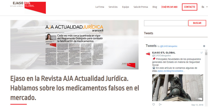 ‘Ejaso en la Revista AJA Actualidad Jurídica. Hablamos sobre los medicamentos falsos en el mercado.’