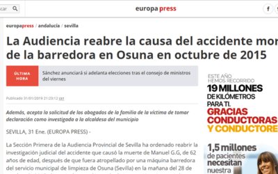 La Audiencia reabre la causa del accidente mortal de la barredora en Osuna en octubre de 2015